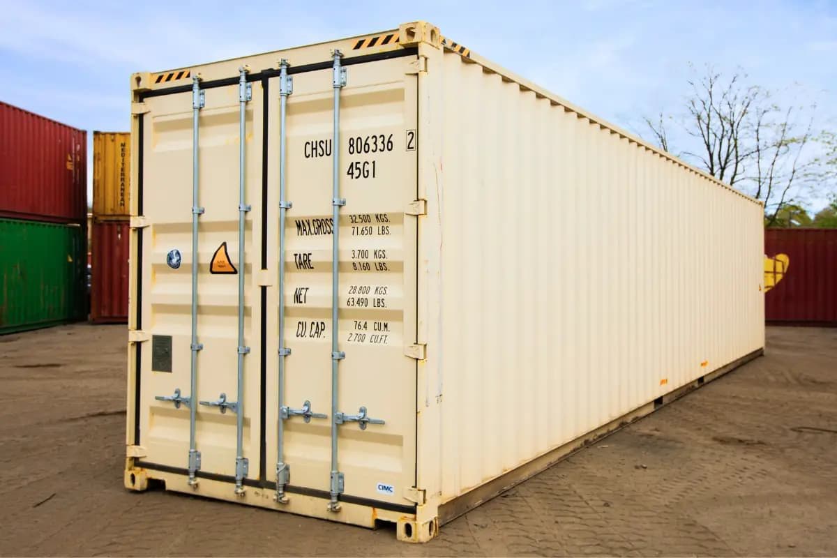 40ft New Container - Front View with Specifications